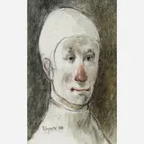 Lester Raymer, Somber Clown, 1988, Watercolor, charcoal