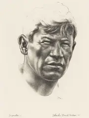Superstar (Jim Thorpe) by Charles Banks Wilson, 1975, Lithograph on paper, offered Oct 2021