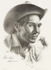 Bullrider (Freckles Brown) by Charles Banks Wilson, 1975, Lithograph on paper, offered Oct 2021