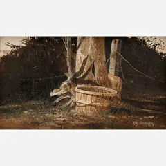 Gathering Baskets by Ray Swanson, 1975, Oil on board, offered Oct 2021
