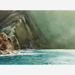 James R. Hamil, Untitled coastal scene, Watercolor on paper