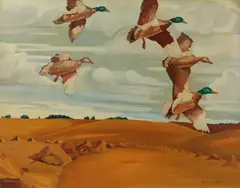 Marvin Cone, Mallards in Flight, Oil on canvas board