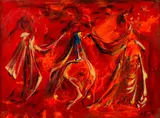 Arthur Mayfield Kraft, Untitled (Three Figures), Oil on board