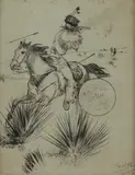 California, Overland Route, Horseman by Edward Borein, Ink on paper, offered Mar 2021