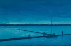 Eric Austen Erickson, Dock, Four Men, 1988, Gouache on paper