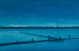 Eric Austen Erickson, Dock, Four Men, 1988, Gouache on paper