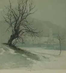 Luigi Kasimir, Durnstein in the Fog, 1930, Etching & aquatint on paper