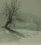 Luigi Kasimir, Durnstein in the Fog, 1930, Etching & aquatint on paper