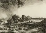Doug Osa, Sandifer's Backyard, 1990, Etching on paper