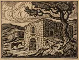 Birger Sandzén, Old Powder House, 1933, Linocut on paper