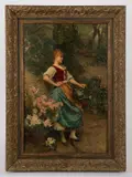Daniel Hernández Morillo, Untitled (Young Woman with Watering Can), circa late 19th c., Oil on panel