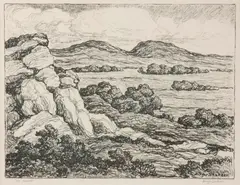 Twin Mounds by Birger Sandzén, 1946, Lithograph on paper, offered Mar 2020