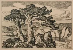 Arroyo with Trees by Birger Sandzén, 1925, Lithograph on paper, offered Mar 2020