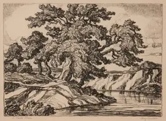 A Kansas Stream by Birger Sandzén, 1932, Lithograph on paper, offered Mar 2020