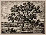 Prairie Stream by Birger Sandzén, 1939, Linocut on paper, offered Mar 2020