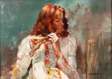 William Whitaker, Untitled (Woman Playing Flute), 1973, Oil on canvas