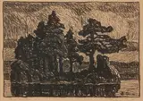 Lake at Sunset by Birger Sandzén, 1925, Lithograph on paper, offered Mar 2020