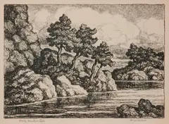 Rocky Mountain Lake by Birger Sandzén, 1948, Lithograph on paper, offered Mar 2020