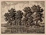 Prairie Pond by Birger Sandzén, 1928, Linocut on paper, offered Mar 2020