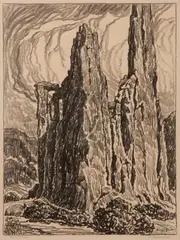 Cathedral Spires by Birger Sandzén, 1918, Lithograph on paper, offered Mar 2020