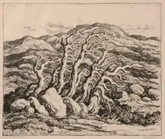 At the Timberline by Birger Sandzén, 1943, Lithograph on paper, offered Mar 2020