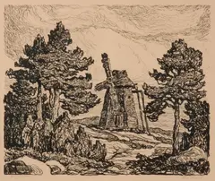 Old Windmill by Birger Sandzén, 1924, Lithograph on paper, offered Mar 2020