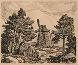Birger Sandzén, Old Windmill, 1924, Lithograph on paper