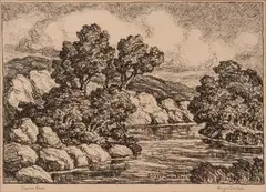 Kansas River by Birger Sandzén, 1951, Lithograph on paper, offered Mar 2020