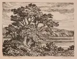Birger Sandzén, The Friendly Lake, 1929, Lithograph on paper