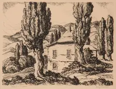 Hills and Poplars by Birger Sandzén, 1930, Lithograph on paper, offered Mar 2020