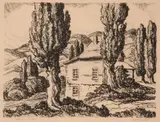 Birger Sandzén, Hills and Poplars, 1930, Lithograph on paper
