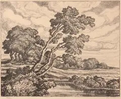 Pastures by Birger Sandzén, 1939, Lithograph on paper, offered Mar 2020