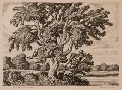 The Cottonwood Tree by Birger Sandzén, 1930, Lithograph on paper, offered Mar 2020