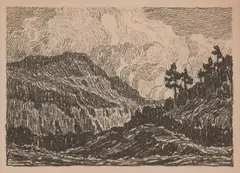 Sunset in the Mountains by Birger Sandzén, 1916, Lithograph on paper, offered Mar 2020