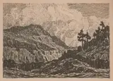 Birger Sandzén, Sunset in the Mountains, 1916, Lithograph on paper