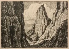 Sentinel Rock by Birger Sandzén, 1917, Lithograph on paper, offered Nov 2019