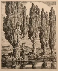 Utah Poplars by Birger Sandzén, 1930, Lithograph on paper, offered Nov 2019