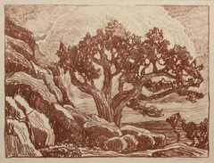 Old Cedar and Rocks by Birger Sandzén, 1919, Lithograph on paper, offered Nov 2019