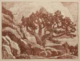 Birger Sandzén, Old Cedar and Rocks, 1919, Lithograph on paper