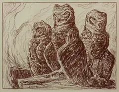 Three Owls by Birger Sandzén, 1918, Lithograph on paper, offered Nov 2019