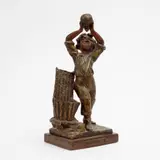 Henri Honoré Plé, Bon Vin Doux (" Good Sweet Wine") Cast spelter sculpture of a young boy drinking wine, circa 1900, with applied, bronze