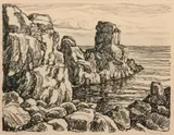 Birger Sandzén, Rocks and Sea, 1924, Lithograph on paper