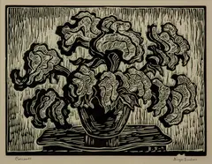 Coxcombs by Birger Sandzén, 1933, Linocut on paper, offered Nov 2019