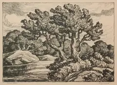 Kansas Stream by Birger Sandzén, 1939, Lithograph on paper, offered Nov 2019