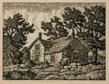 Blue Valley Farm by Birger Sandzén, 1929, Linocut on paper, offered Nov 2019