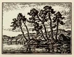 Toward Evening by Birger Sandzén, 1942, Linocut on paper, offered Nov 2019