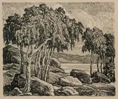 Birches by Birger Sandzén, 1924, Lithograph on paper, offered Nov 2019