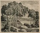 Birches by Birger Sandzén, 1924, Lithograph on paper, offered Nov 2019
