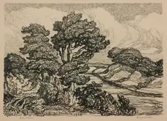 Blue River by Birger Sandzén, 1926, Lithograph on paper, offered Nov 2019