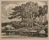 Birch and Pine by Birger Sandzén, 1924, Lithograph on paper, offered Nov 2019